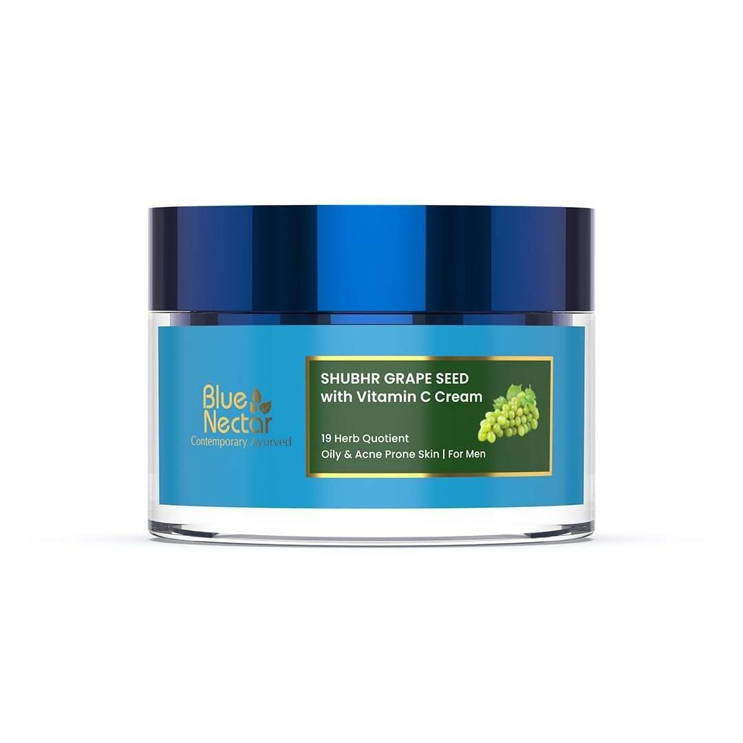 uk51XQv9WRYL-1.jpg Blue Nectar Vitamin C Face Moisturizer for Oily & Acne Prone Skin with Grapeseed | Oil-Free | Plant Based Vit C Lightweight Cream for Men (19 herbs, 50g) - Fast UK Delivery - Image 1