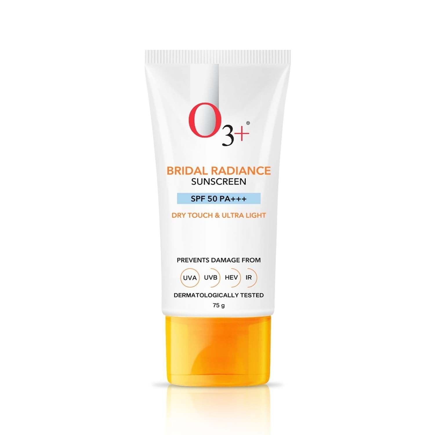 uk51Xe2yPQxL-1.jpg O3+ Bridal Radiance Sunscreen SPF 50 PA +++ Dry Touch & Ultra Light Non-greasy and leaves no white cast Prevents Damage From UVA | UVB | HEV | IR | Dermatologist Tested | 75g - Fast UK Delivery - Image 1