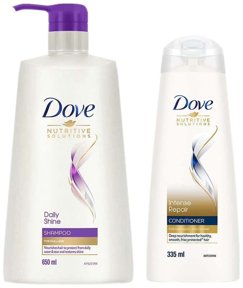 uk51XzsphRdL-1.jpg Dove Daily Shine Shampoo, 650 ml & Dove Intense Repair Conditioner 335 ml, With Keratin Actives to Smoothen Dry and Frizzy Hair - Deep Conditions Damaged Hair for Men & Women - Fast UK Delivery - Image 1