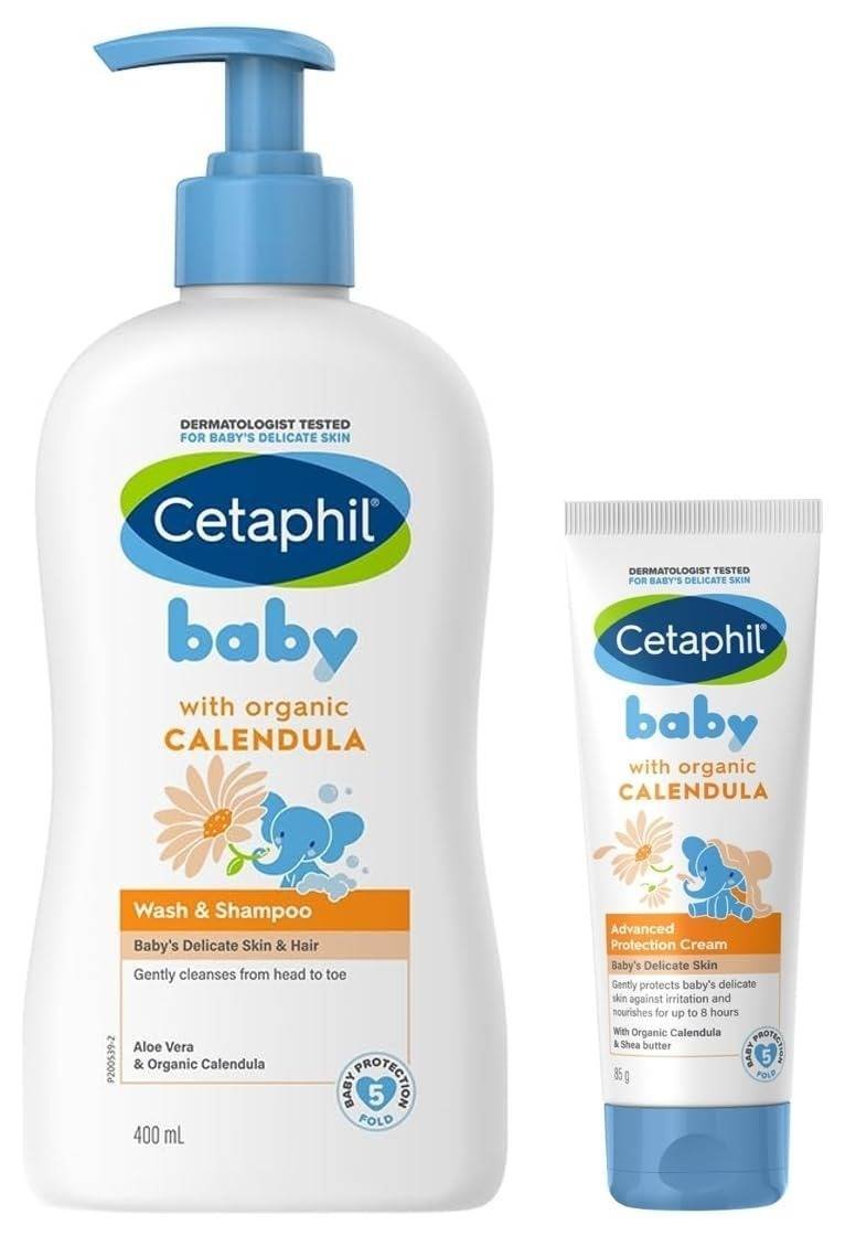 uk51YCNRTM1L-1.jpg Cetaphil Baby Wash & Shampoo with Organic Calendula (400ml)&Cetaphil Baby Cream, Face & Body Moisturizing Cream | Advance Protection | Gentle & Soft with Organic Calendula 85gm - Fast UK Delivery - Image 1
