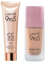 LAKME 9 To 5 Primer + Matte Perfect Cover Liquid Full Coverage Foundation For Oily Skin & 9 To 5 Cc Cream Mini Combo, Pack Of 1 - Fast UK Delivery