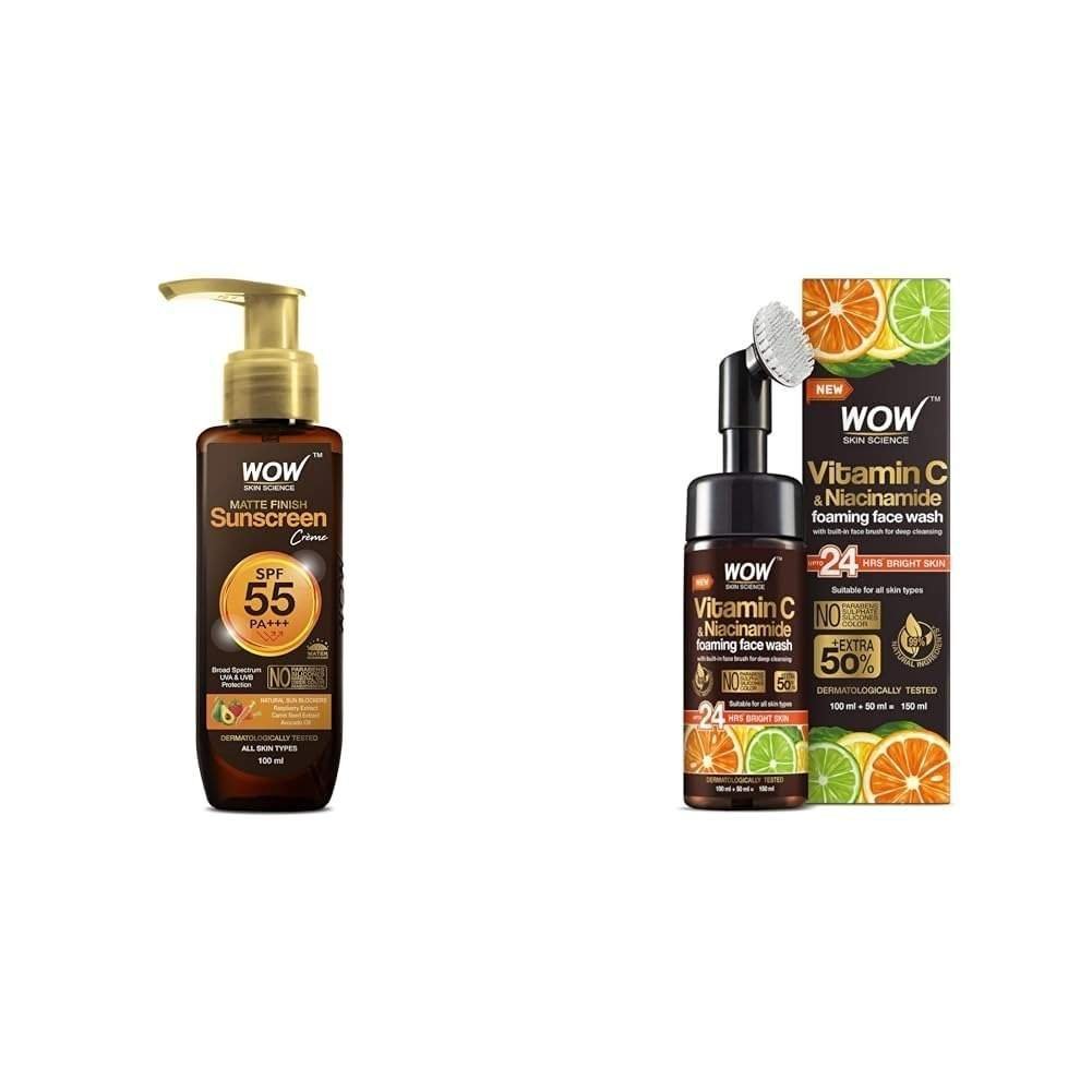 uk51ZBWGpbUL-1.jpg WOW Skin Science Sunscreen For All Skin Types Spf 55 Pa+++ Matte Look Ultra Light & Brightening Vitamin C Foaming Face Wash Combo, Pack Of 1 - Fast UK Delivery - Image 1