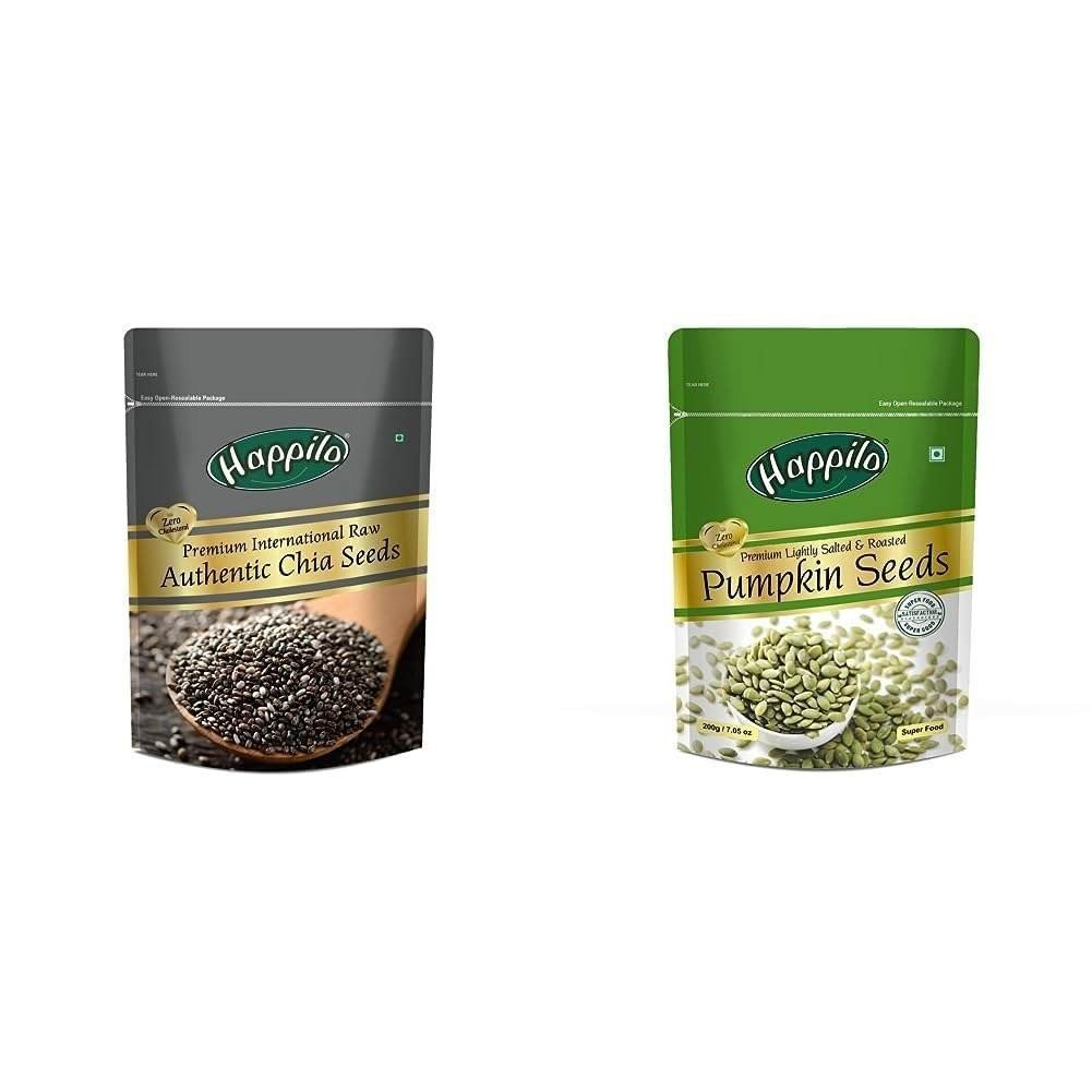 uk51ZCRvFvDJL-1-1.jpg Happilo Premium Authentic Chia Seeds 250g, Diet Food for Weight Management, Rich in Fiber and Omega 3, Healthy Breakfast Snack & HappiloPremium Roasted Lightly Salted Pumpkin Seeds, 200g - Fast UK Delivery - Image 1
