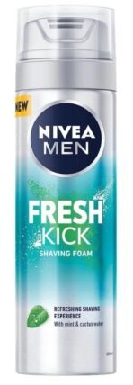 NIVEA MEN Fresh Kick Shaving Foam (200ml), Refreshing Shaving Foam, Shaving Foam for Men Infused with Mint & Cactus Water, Mens Shaving Foam - Fast UK Delivery