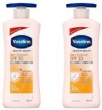 Vaseline Healthy Bright Sun Protection Body Lotion SPF 30 400 ml, Daily Moisturizer for Dry Skin, Gives Non-Greasy Glowing Skin - For Men & Women (Pack of 2) - Fast UK Delivery