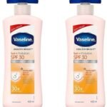 Vaseline Healthy Bright Sun Protection Body Lotion SPF 30 400 ml, Daily Moisturizer for Dry Skin, Gives Non-Greasy Glowing Skin - For Men & Women (Pack of 2) - Fast UK Delivery