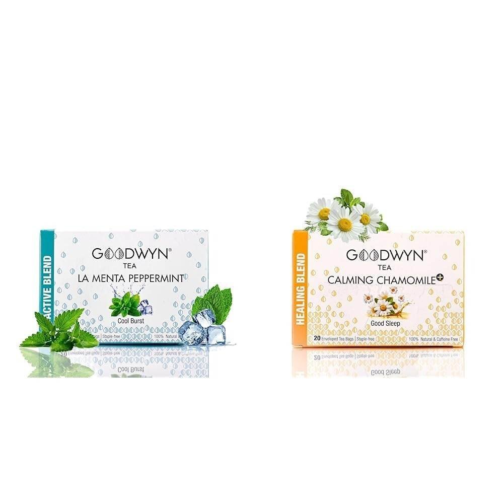 uk51bXpRPuzOL-1.jpg Goodwyn Peppermint Tea, Herbal Tea to Refresh and Rejuvenate, 20 Tea Bags and Goodwyn Chamomile Herbal Stress Relief Tea, 20 Tea Bags - Fast UK Delivery - Image 1