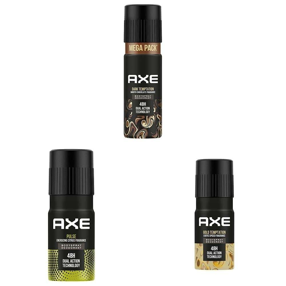 uk51cGcKme70L-1-1.jpg AXE Dark Temptation Long Lasting Deodorant Bodyspray For Men, 215ml & Pulse Long Lasting Deodorant Body Spray For Men, 150ml & Gold Temptation Long Lasting Deodorant Body Spray For Men, 150ml - Fast UK Delivery - Image 1