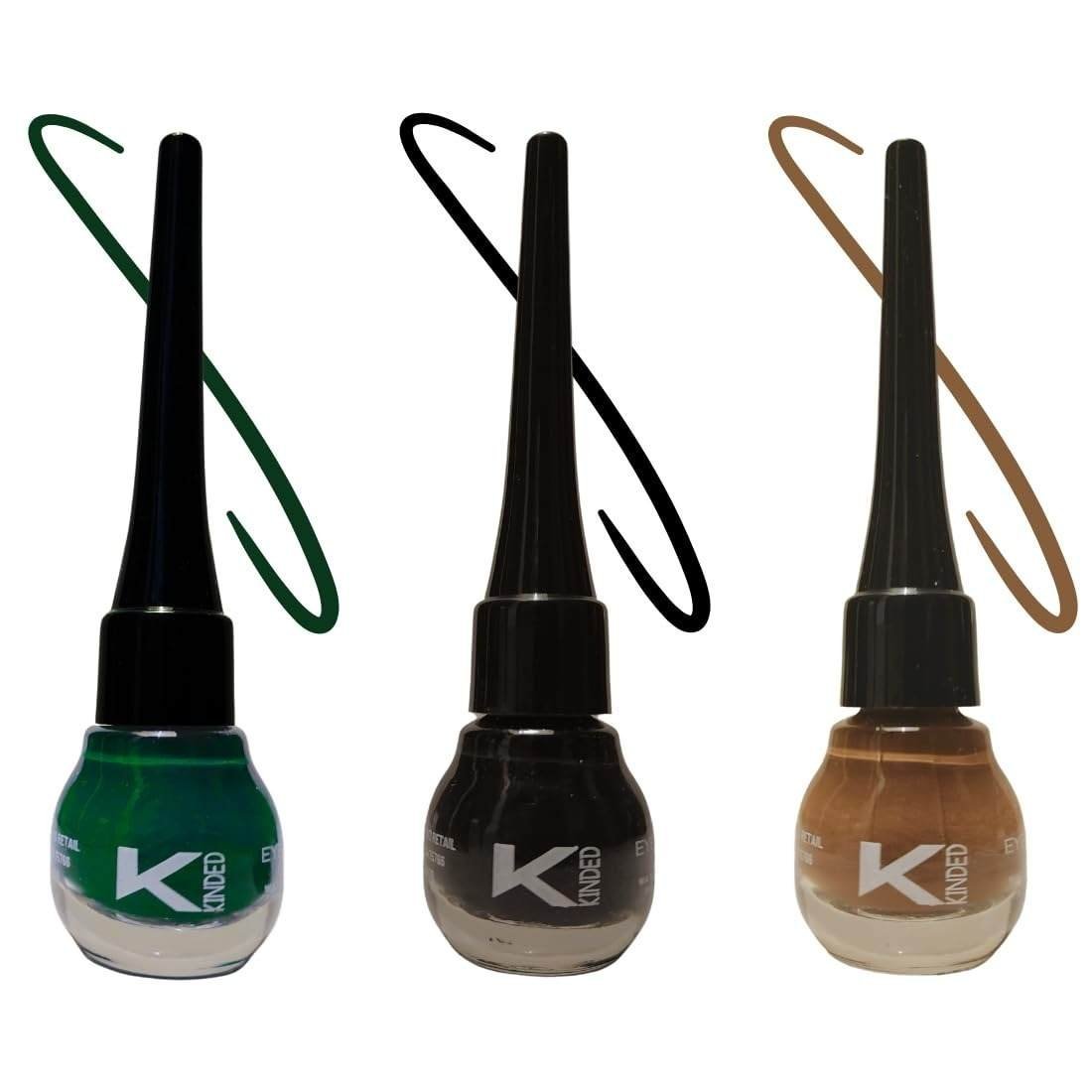 uk51cOtdcYSzL-1-1.jpg KINDED Eye Liner Liquid Waterproof Smudgeproof Longlasting Insta Bold Look Intense Colour Pigments Quick Drying Eyeliner Combo (5 ml, Matte Finish, Midnight Black, Camel Brown & Dapper Green) - Fast UK Delivery - Image 1