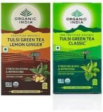 Organic India Tulsi Green Tea Lemon Ginger 25 TB + Organic India Tulsi Green Tea Classic - 25 Tea Bags - Fast UK Delivery