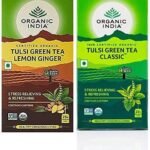 Organic India Tulsi Green Tea Lemon Ginger 25 TB + Organic India Tulsi Green Tea Classic - 25 Tea Bags - Fast UK Delivery