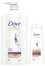 Dove Daily Shine Shampoo 1 L, For Damaged or Frizzy Hair, Makes Hair Soft, Shiny And Smooth & Dove Daily Shine Conditioner, 340 ml - Fast UK Delivery