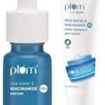 Plum 10% Niacinamide Face Serum with Rice Water & Squalane (10 ml) & Plum 2% Niacinamide & Rice Water Clear Moisture Gel Cream (15 g) - Fast UK Delivery
