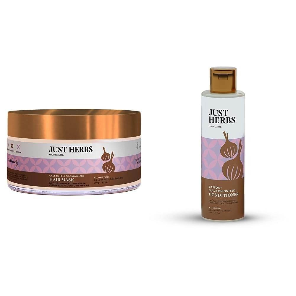 uk51dHcjDzv5L-1.jpg Just Herbs Anti Hairfall Natural Hair Mask With Castor & Black Onion Seed- 200Gm & Castor Conditioner For Damaged Hair With Onion Black Seed Oil & Bhringraj For Hair Growth-100 Ml Combo, 1 Count - Fast UK Delivery - Image 1