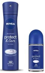 Nivea Men & Women Fresh Scent Deodorant Roll On, Protect & Care, 50Ml And Fresh Scent Deodorant, Protect & Care, 150Ml, Pack Of 1 - Fast UK Delivery