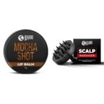 Beardo Mocha Shot Lip Balm, 7g | Non Tinted Lip Balm for Men | For Soft Kissable Lips, Smooth & Pin,Beardo Scalp Massager for Hair with Removable Handle | Soft Silicone Bristles for Dry Massage, Oil - Fast UK Delivery
