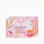 moha: Rose and Almond Bath Soap Unisex Bathing Bar with the benefits of Rose oil Pomegranate extract Almond oil wheat germ oil for soft, nourished and youthful skin - 100gm (Pack of 3) - Fast UK Delivery