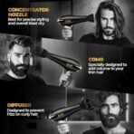 Beardo Studio Professional Tornado Hair Dryer with 2000 Watts Power | AC Motor, Concentrator, Diffuser, 2 Speeds, 3 Temperature Settings & Cool Shot feature | Suitable for Professional Drying Experience | Gift For Brother | Gift For Friends - Fast UK Delivery - Image 7