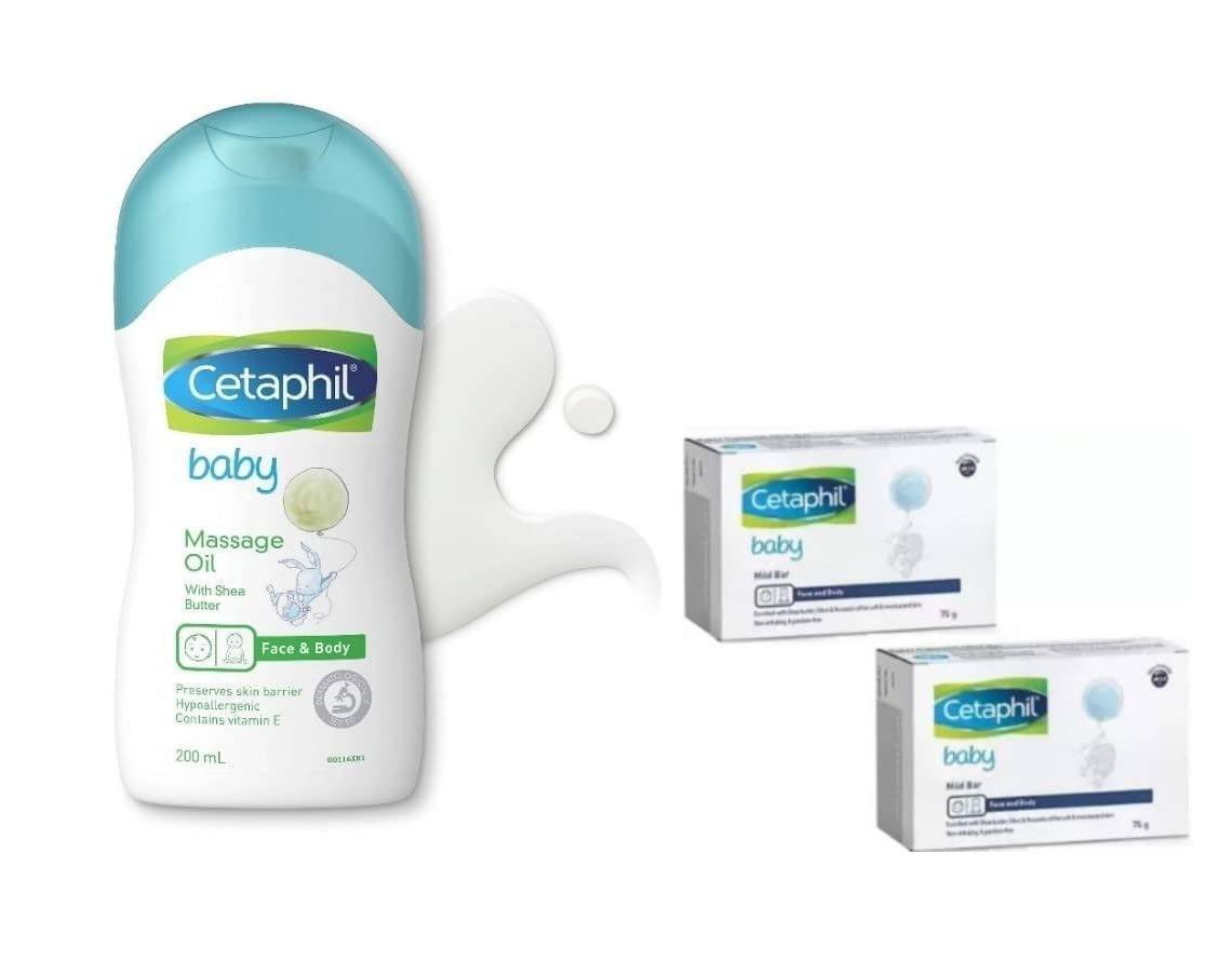 uk51fCKGn9T5L-1-1.jpg Cetaphil Baby Massage Oil-200 ml and Baby Mild Bar 75g (Pack of 2) - Combo - Fast UK Delivery - Image 1