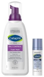 Cetaphil PRO Oil Control Foam Face Wash for Acne & Oily Prone Skin 236ml Optimal Hydration Lightweight Serum 30 ml Fast absorbing Hyaluronic Acid Blue Daisy extract Vitamin B5 for Sensitive Skin - Fast UK Delivery