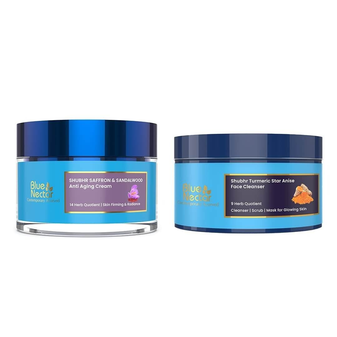 uk51foZKI0y3L-1.jpg Blue Nectar Anti Aging Saffron Sandalwood Cream Women And Turmeric Face Ubtan, 2 Count - Fast UK Delivery - Image 1