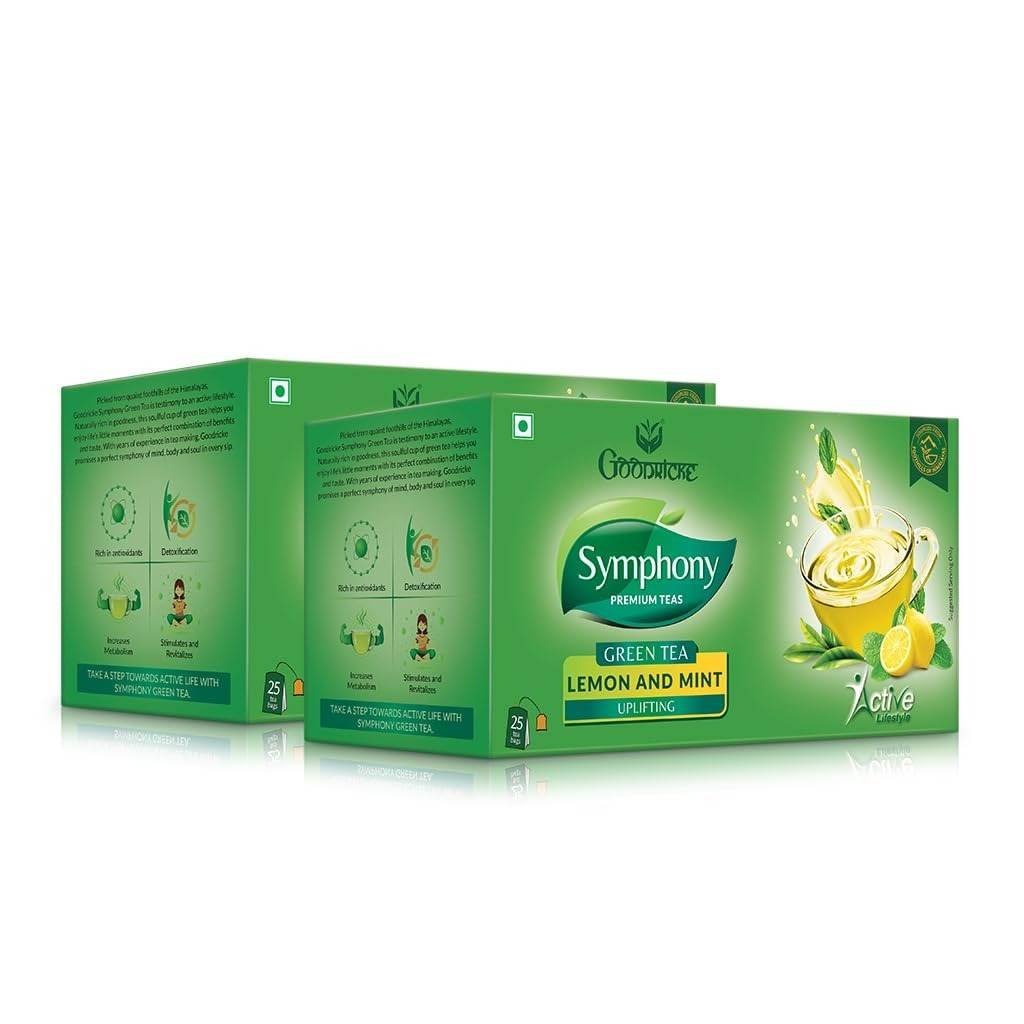 uk51ft7xePR-L-2.jpg GOODRICKE Symphony Green Tea Lemon & Mint Flavour, 25 Tea Bags (Pack of 2) | 100% Natural Flavour, Detoxifies & Boost Immunity,90gram - Image 1