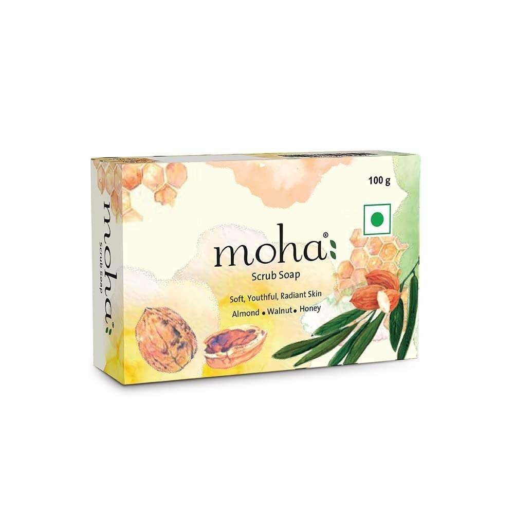 uk51g3MsXkLiL-1-1.jpg moha: Scrub Soap For Soft, Hydrate & Nourished Skin, Face With Walnut, Almond Oil & Honey Unisex Bathing Bar - 100gm (Pack of 6) - Fast UK Delivery - Image 1