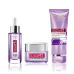 L'Oreal Paris Revitalift Serum, Hydrating and Plumping, With 1.5% Hyaluronic Acid, 15ml & Hyaluronic Acid Line Filling Water Cream 15ml & Revitalift Gel Cleanser 100 ml 3 Step Combo - Fast UK Delivery