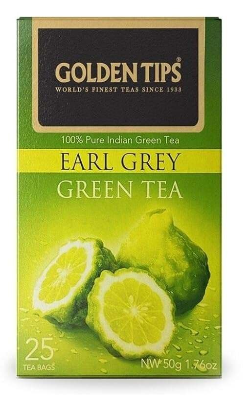uk51hMuDxxbdL-1-1.jpg Golden Tips 100% Pure Indian Earl Grey Bergamot Flavoured Green Tea Bags Box (50gm- 25 Tea bags) - Fast UK Delivery - Image 1