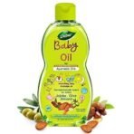 Dabur Baby Oil: Non - Sticky Baby Massage Oil with No Harmful Chemicals | Contains Jojoba, Olives & Almonds | Hypoallergenic & Dermatologically Tested with No Paraben & Phthalates - 200 ml - Fast UK Delivery - Image 2