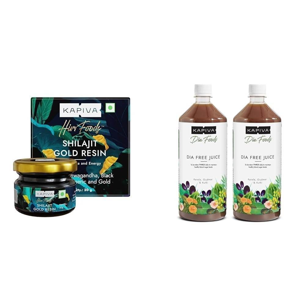 uk51iMab6KTGL-1.jpg Kapiva Shilajit Gold Resin - 20g Helps in boosting Stamina Contains 24 Carat Gold & Kapiva Dia Free Juice, 1L Clinically Proven Blood Sugar Care Amla, Karela, Jamun, Guduchi & 7 More (Pack of 2) - Fast UK Delivery - Image 1