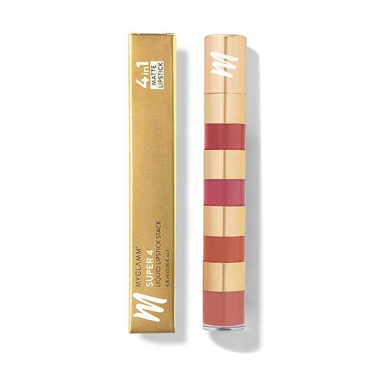 uk51iUr7lYxL-1.jpg MyGlamm Super 4 Liquid Lipstick Stack - Nude Mood (Rose + Mauve + Brown + Pink) | Lipstick Combo Of 4 | Non Transfer, Smudge Proof 4 in 1 Velvet Matte Lipstick (4.8ml) - Fast UK Delivery - Image 1