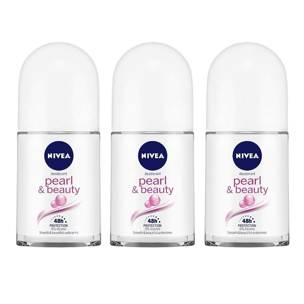 uk51jSoEjsaKS-1-1.jpg NIVEA Pearl and Beauty 50ml Deo Roll On (Pack of 3) | With Pearl Extracts & Avocado Oil| 48 H Smooth & Beautiful Underarms| 0% Alcohol | For Women - Fast UK Delivery - Image 1
