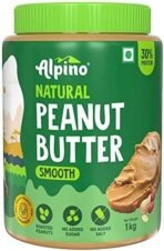 ALPINO Natural Peanut Butter Smooth 1kg - 100% Roasted Peanuts - 30g Protein, No Added Sugar & Salt, non-GMO, Gluten Free, Vegan Plant Based, Unsweetened Peanut Butter Creamy - as Seen on Shark Tank India - Fast UK Delivery - Image 2