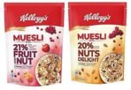Kellogg's Combo, Kellogg's Muesli with 21% Fruit and Nut Pouch, 500 g and Kellogg's Muesli with 20% Nuts Delight Pouch, 750 g - Fast UK Delivery
