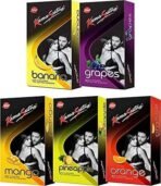 Kamasutra Lovers Combo With Exciting Flavours (Banana,Grapes,Mango,Pineapple,Orange) Condom (Set of 5, 50S) (10 in each Packet) - Fast UK Delivery