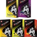 Kamasutra Lovers Combo With Exciting Flavours (Banana,Grapes,Mango,Pineapple,Orange) Condom (Set of 5, 50S) (10 in each Packet) - Fast UK Delivery