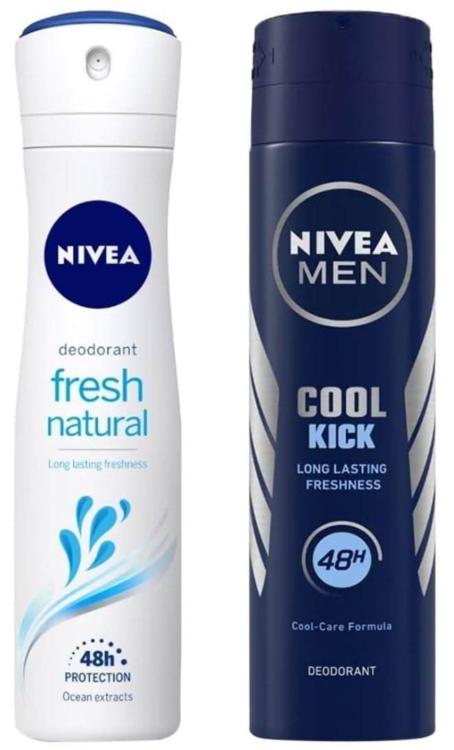 uk51l6XDTbs7L-1-1.jpg Nivea Men & Women Deodorant Spray Fresh Natural, 150Ml And Deodorant Spray Cool Kick, 150Ml, Pack Of 1 - Fast UK Delivery - Image 1