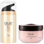 Olay Total Effects Day Cream with Vitamin B5, Niacinamide, Green Tea, SPF 15 Fights with UV Protection for Normal, Dry, Oily & Combination Skin, 20 gm & Olay Moisturising Cream, 50g - Fast UK Delivery