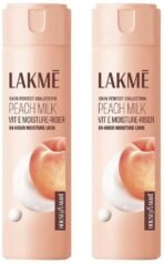 LAKME Peach Milk, Light Weight Moisturizer, 200Ml Lotion, For Soft Glowing Skin, With Vitamin C, E & Peach Milk Extract, 12Hr Moisture Lock, Non-Oily, Non-Sticky Face Cream (Pack Of 2) - Fast UK Delivery