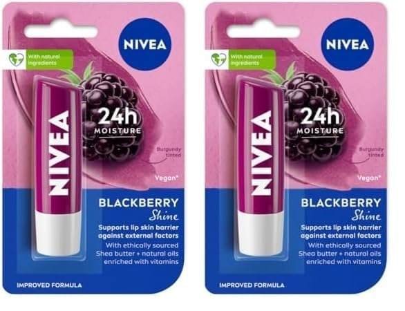 uk51m0fKEZTmL-1-1.jpg Nivea Lip Balm, Fruity Berry Shine, 4.8G,Purple (Pack of 2) - Fast UK Delivery - Image 1