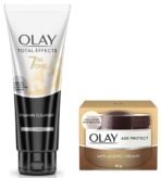 Olay Age Protect Anti-ageing Cream, 40g & Olay Face Wash Total Effects 7 in 1 Exfoliating Cleanser, 100g