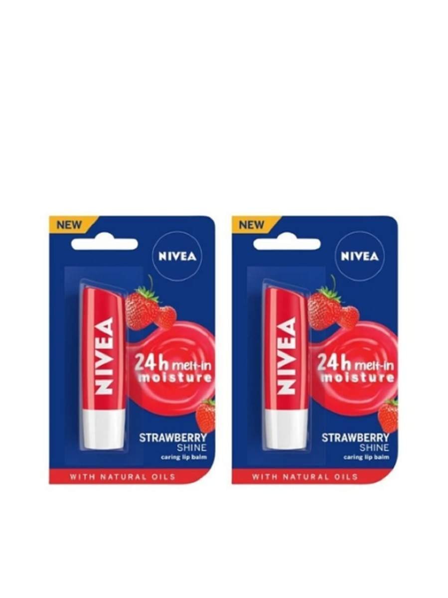 uk51mrenC21TL-1-1.jpg Nivea Set of 2 24 Hr Melt-In Moisture Lip Balm - Strawberry Shine - Fast UK Delivery - Image 1