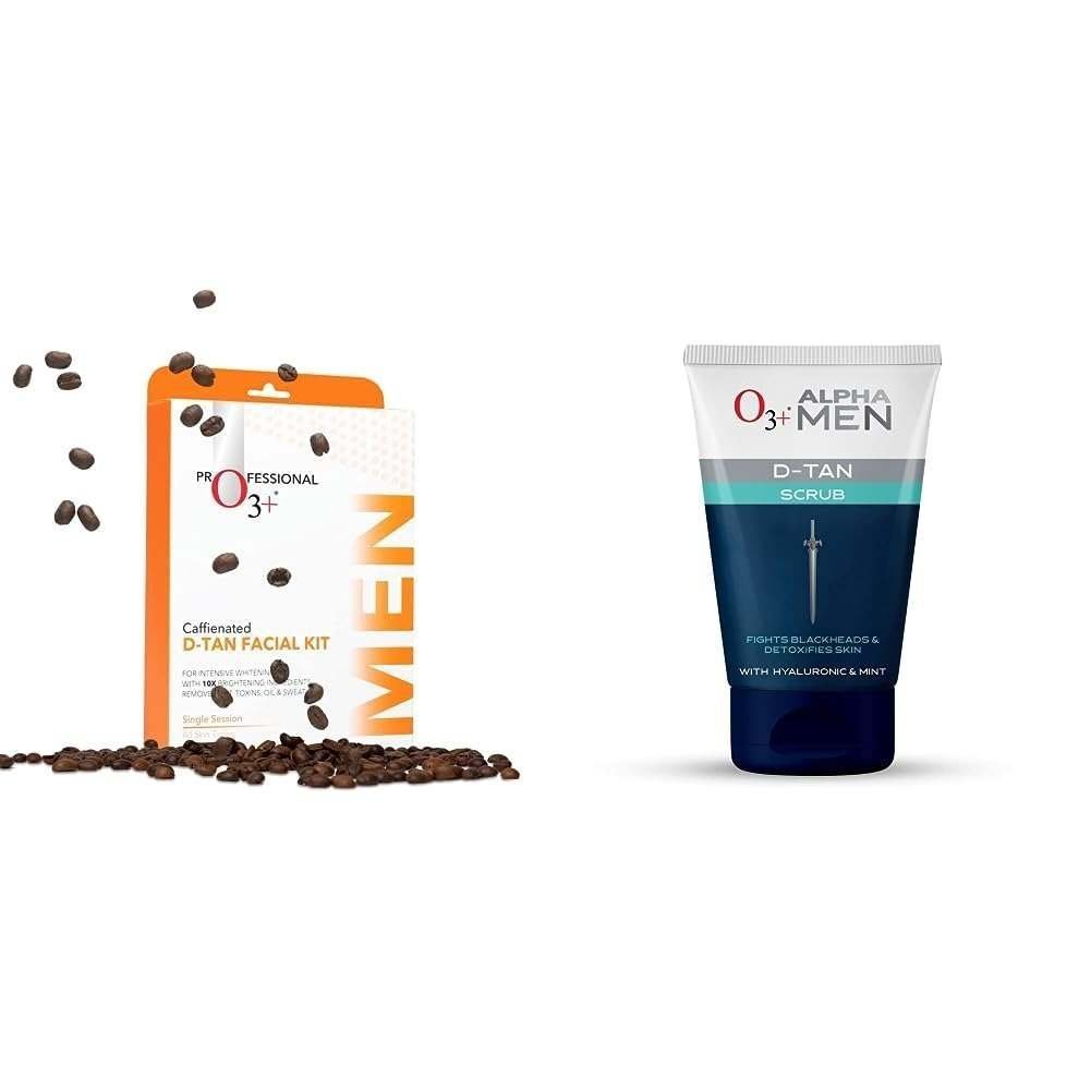 uk51nXxLBwjUL-1-1.jpg O3+ Caffeinated D-Tan Facial Kit & O3+ ALPHA MEN Acno D-TAN Scrub With Hyaluronic & Mint 50g - Detan Scrub for TAN removal Combo - Fast UK Delivery - Image 1