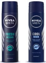 Nivea Men Deodorant Spray, Cool Kick, 150Ml And Deodorant Spray, Fresh Ocean, 150Ml, Pack Of 1 - Fast UK Delivery