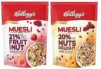 Kellogg's Combo, Kellogg's Muesli with 21% Fruit and Nut Pouch, 750 g and Kellogg's Muesli with 20% Nuts Delight Pouch, 750 g - Fast UK Delivery