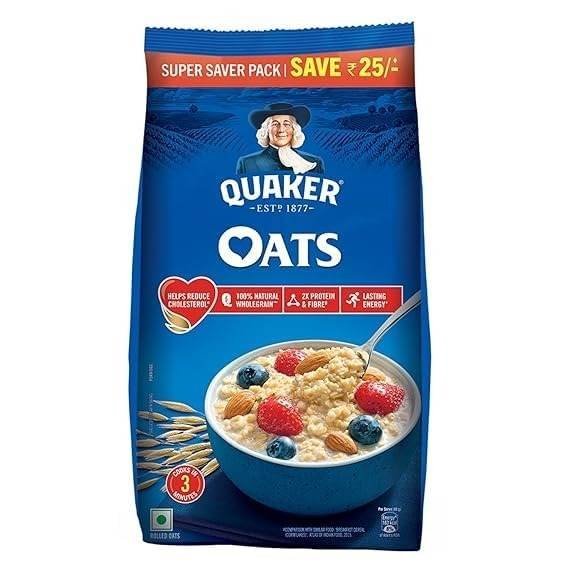 uk51oSUTGb9L-1.jpg Quaker Oats 1 Kg + 400 Gm, Rolled Oats Natural Wholegrain, Nutritious Breakfast Cereals, Dalia Porridge, Easy to Cook - Fast UK Delivery - Image 1
