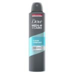 Dove Men+Care Clean Comfort Dry Spray Antiperspirant Deodorant, Up To 48 hrs Protection From Sweat & Odour, Dermatologically Proven, Soothes & Moisturises Skin, Long-Lasting Crisp Fragrance, 250 ml - Fast UK Delivery