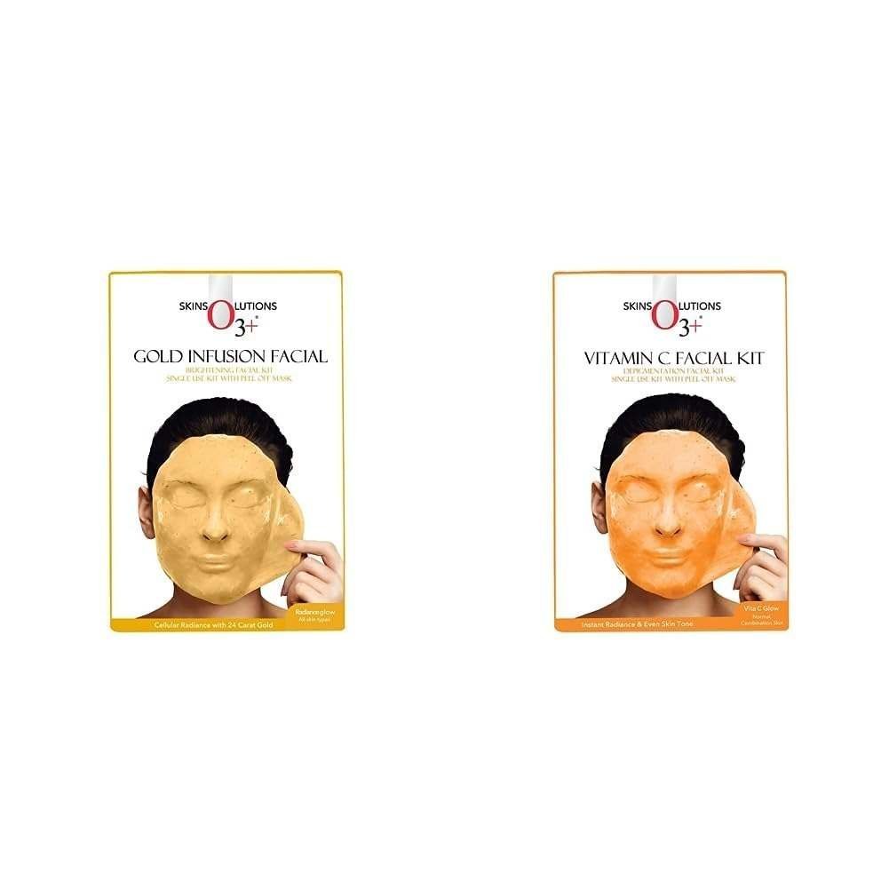 uk51qPYUlzUNL-1-1.jpg O3+ Gold Infusion Facial Brightening Facial Kit with Peel off Mask, 45 gm & O3+ Vitamin C Facial Kit Depigmentation Single use Kit with Peel Off Mask, 45g Combo - Fast UK Delivery - Image 1