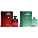 Just Herbs Intense Oud Red EDP Perfume Spray for Men Long Lasting Fragrance - 50 ml & Just Herbs Relaxing Moss & Musk EDP Perfume for Men Long Lasting Fragrance - 50 ml - Fast UK Delivery